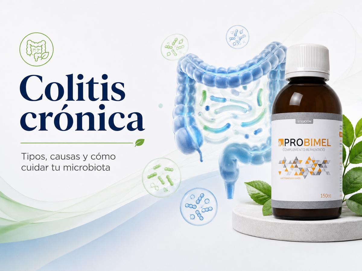 Imagen sobre colitis crónica, microbiota intestinal y probióticos naturales con Probimel